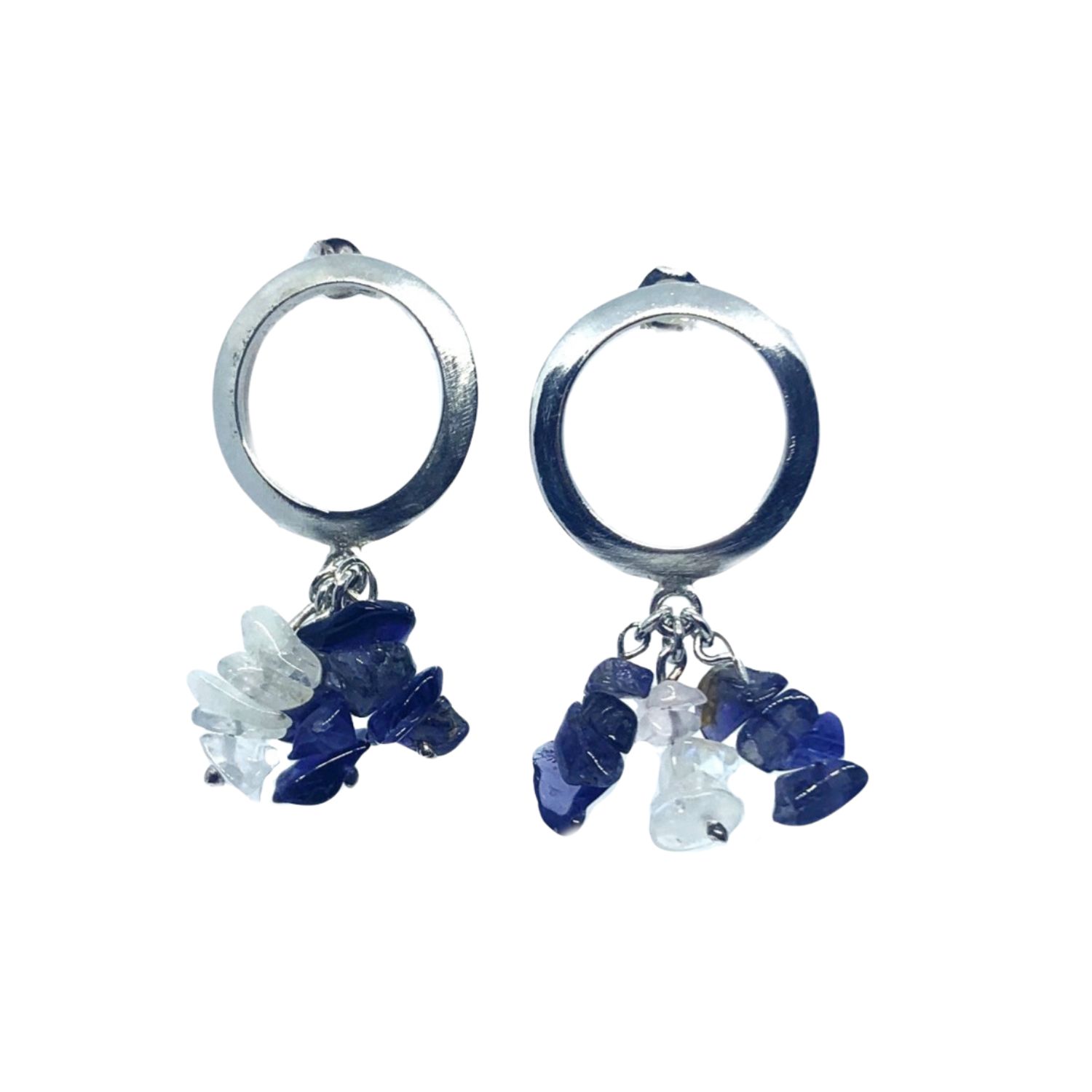 Tg-jewellery By Tamara Gervasio Women's Silver / Blue / White Round Silver Stud Drop Moonstones And Iolite Chips Gemstones Earrings