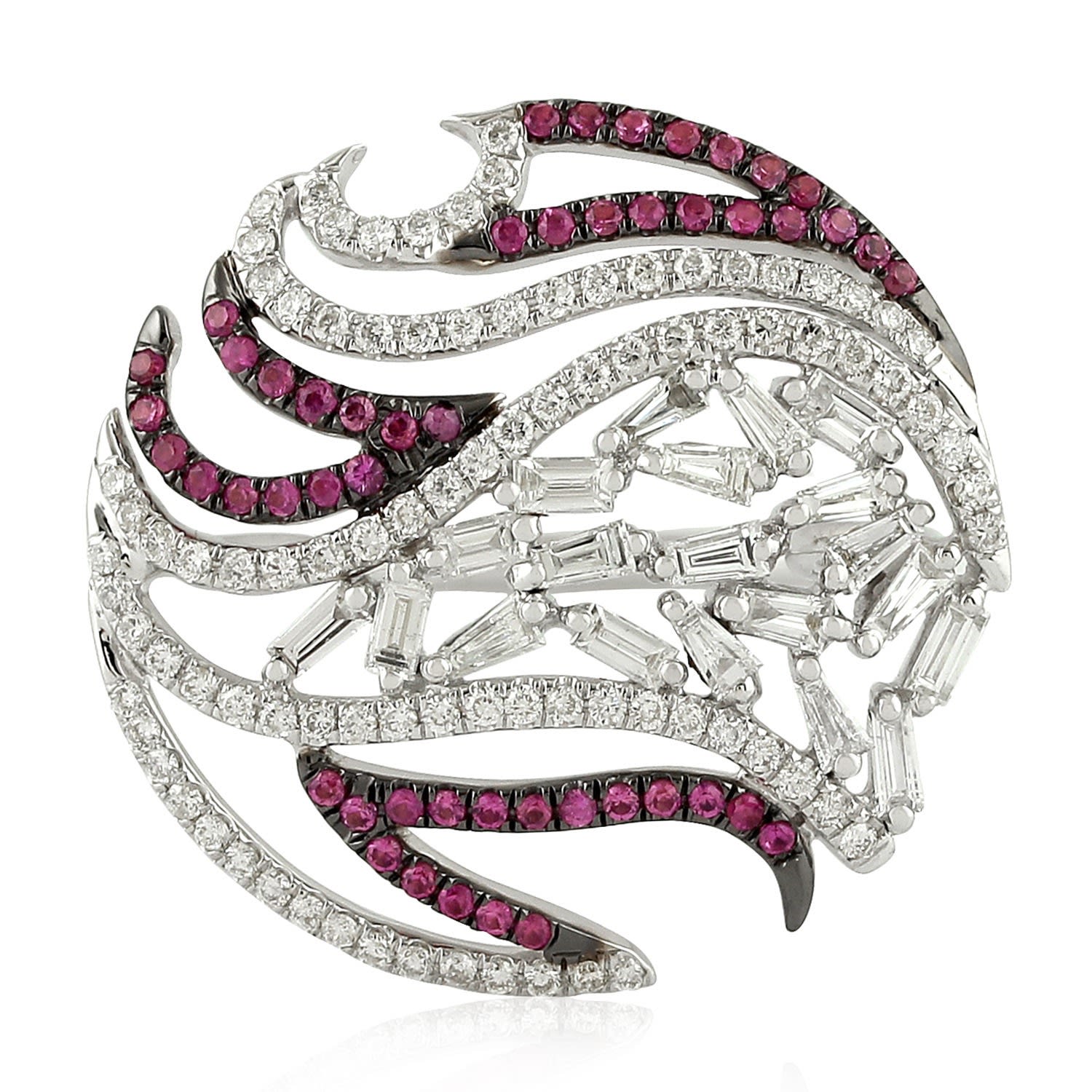 Artisan Women's White / Pink 18k White Gold Pink Sapphire & Baguette Diamond Cocktail Ring In Metallic