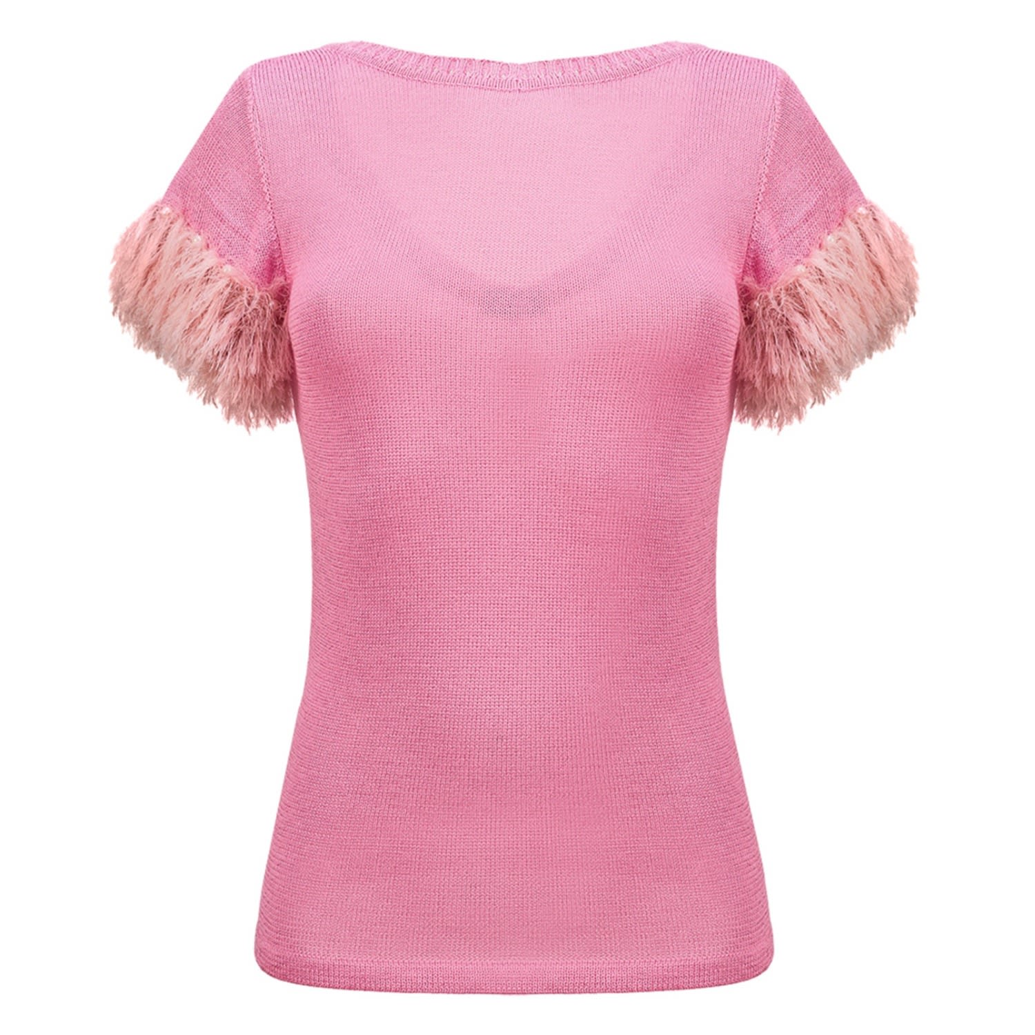 Andreeva Pink Knit Top With Handmade Knit Details In Pink/purple