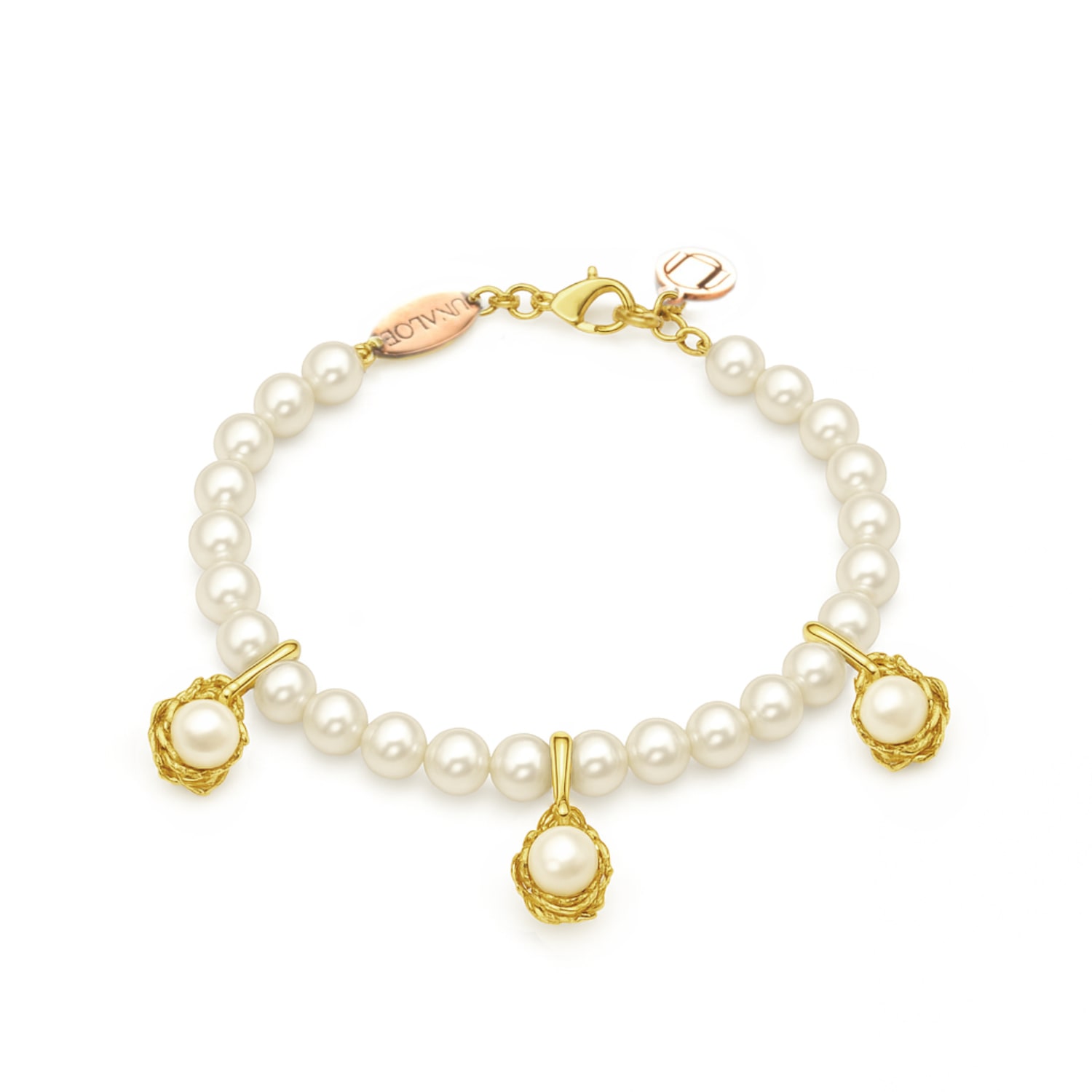 Unaloe Women's Natural Pearl Bracelet Gold Plated With Bud Charms – Essence Of Nature In Gold