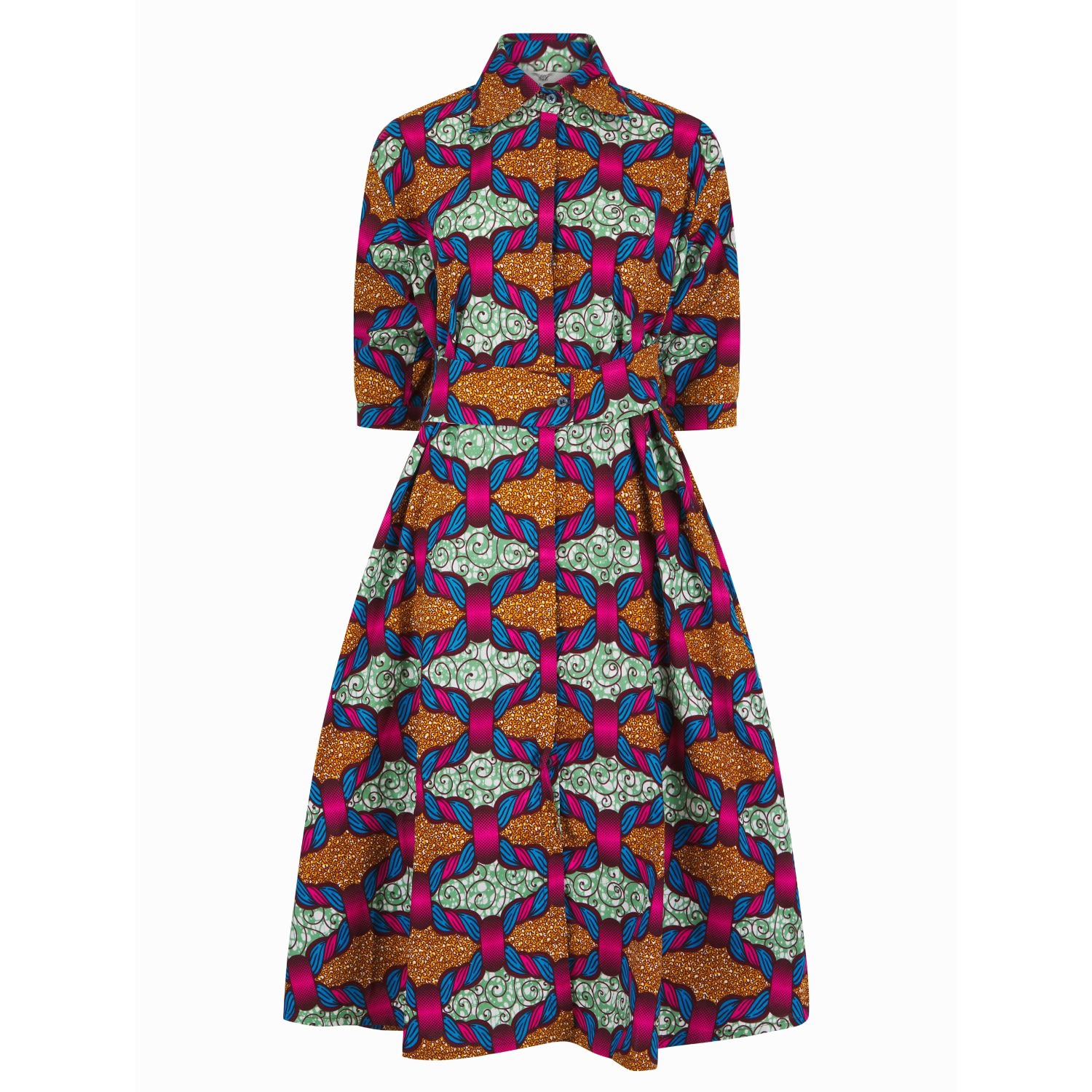 Ohema Ohene Women's Rita African Print Midi Shirt Dress
