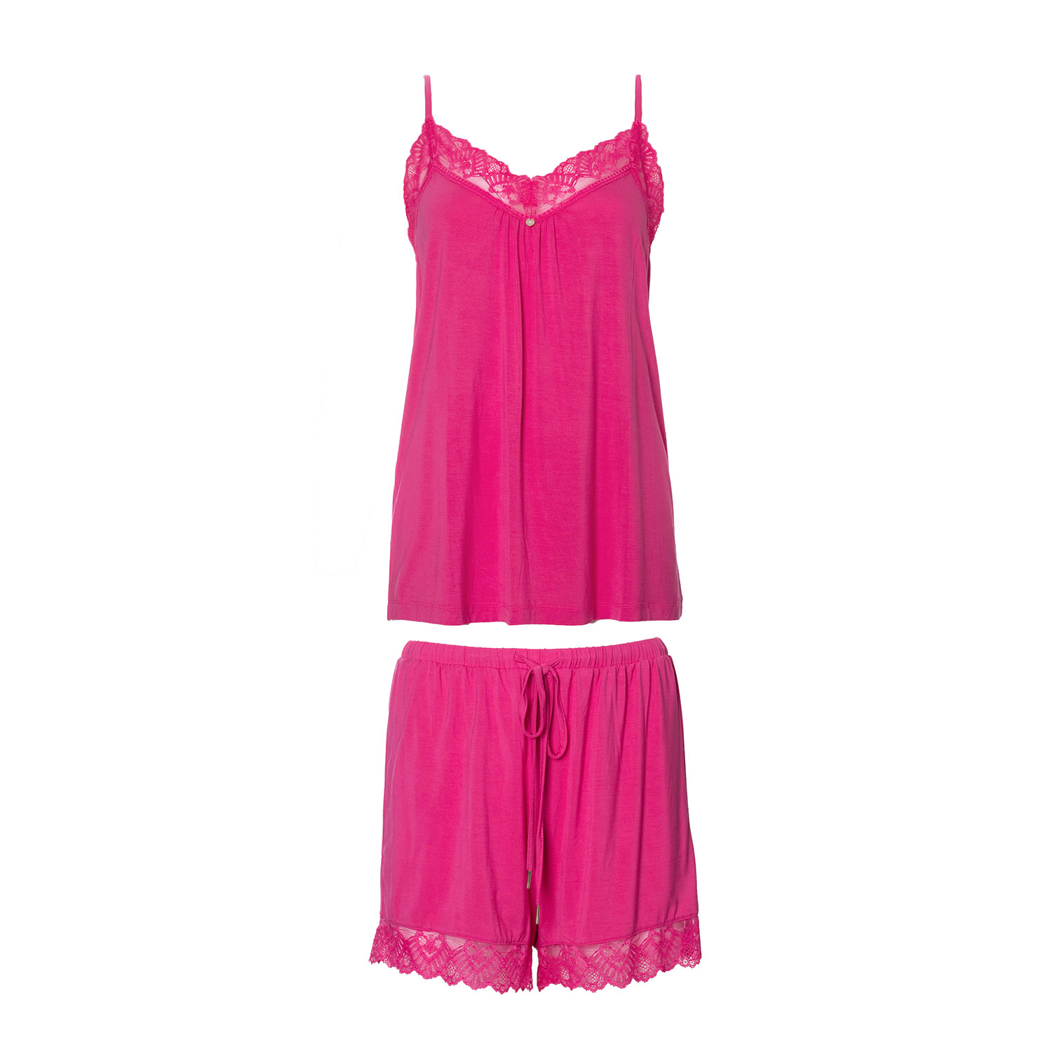 Pretty You Women's Pink / Purple Bamboo Lace Cami Short Pyjama Set In Raspberry