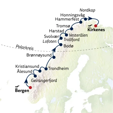 Reiseverlauf Havila Küstenerlebnisse auf der Nordroute