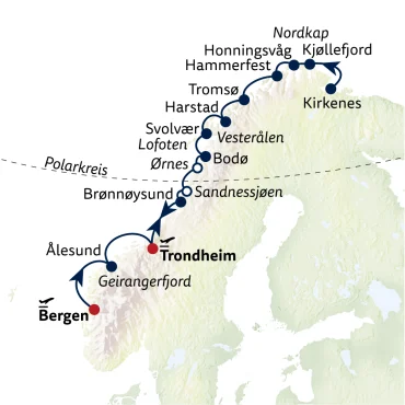 Reiseverlauf Nordische Impressionen mit Hurtigruten