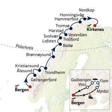 Reiseverlauf Postschiffreise mit Hurtigruten & Fjordromantik
