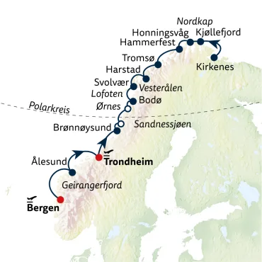 Reiseverlauf Schiffsreise mit Havila ab Bergen/bis Trondheim