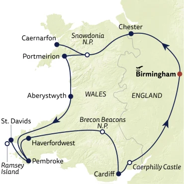 Reiseverlauf Autoreise Wales zum Kennenlernen