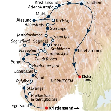 Reiseverlauf Autoreise Fjord Norwegen par excellence