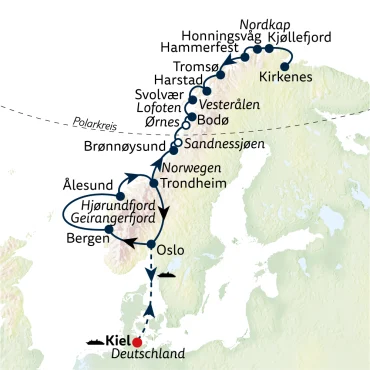 Reiseverlauf Norwegen-Panorama-Reise mit Hurtigruten