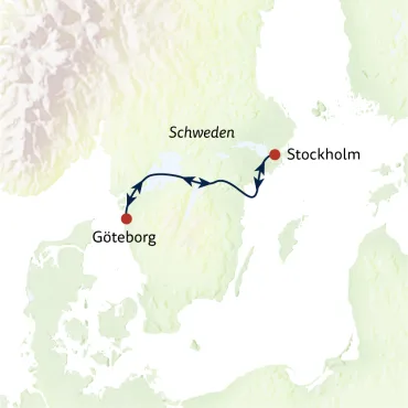 Reiseverlauf Göta Kanal vielfältig 6-Tage Göteborg-Stockholm - Tour A