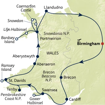 Reiseverlauf Autoreise Wales entspannt