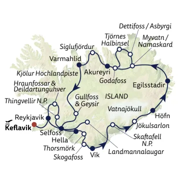 Reiseverlauf Busreise Hochland, Gletscher, Naturwunder