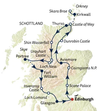 Reiseverlauf Busreise Von Edinburgh bis Orkney