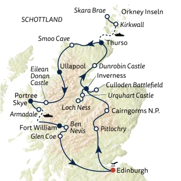 Reiseverlauf Autoreise Faszination Schottland - Tour A
