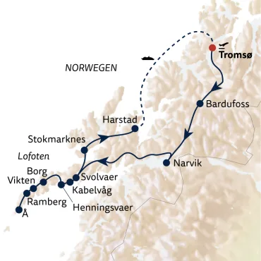 Reiseverlauf Lofoten - Norwegens ungezähmte Inseln