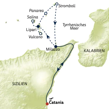 Reiseverlauf Busreise Liparische Inseln – Welt der Vulkane
