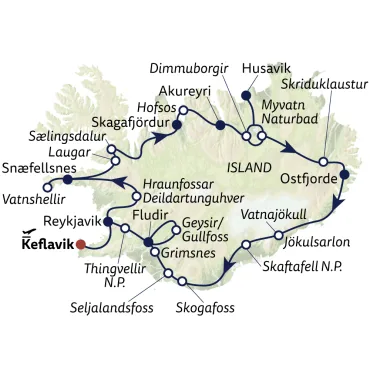 Reiseverlauf Autoreise Island gemütlich