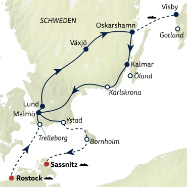 Reiseverlauf Autoreise Sonneninseln der Ostsee - Tour B