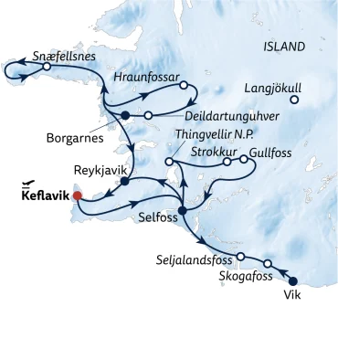 Reiseverlauf Autoreise Insel aus Feuer & Eis