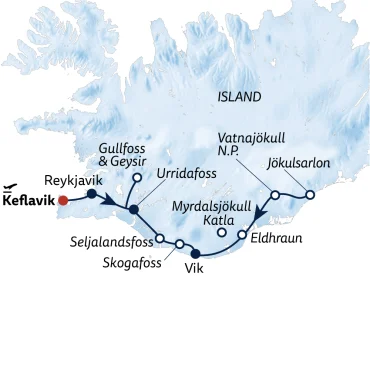 Reiseverlauf Busreise Eishöhlen, Gletscher & Polarlichter