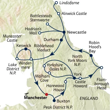 Reiseverlauf Autoreise Nordenglands Küsten & Nationalparks