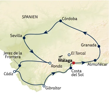 Reiseverlauf Busreise Andalusien, olé!
