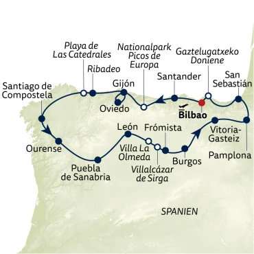 Reiseverlauf Nordspanien – Historische Altstädte & Pilgerpfade - 15 Tage