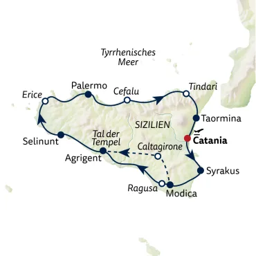 Reiseverlauf Autoreise Sizilien entdecken
