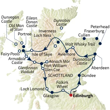 Reiseverlauf Schottland – Raue Highlands & legendenreiche Burgen - 10 Tage