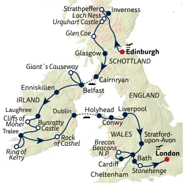 Reiseverlauf Busreise Großbritannien & Irland