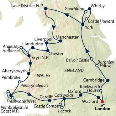 Reiseverlauf Autoreise Großbritannien, Film ab!