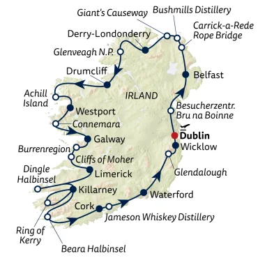 Reiseverlauf Autoreise Grand Tour of Ireland - Hotel- / Mix-Unterkünfte