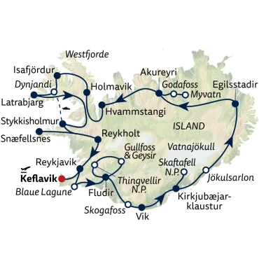 Reiseverlauf Autoreise Großes Islanderlebnis