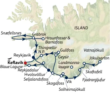 Reiseverlauf Autoreise Islands Schätze des Südwestens