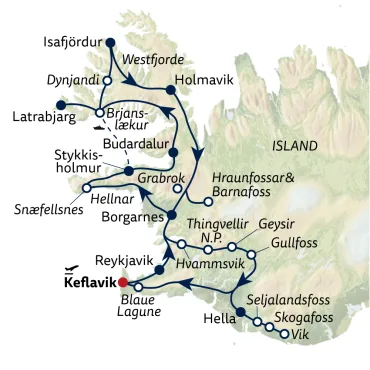 Reiseverlauf Autoreise Islands Perlen des Westens