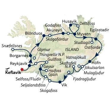 Reiseverlauf Autoreise Islands Wanderhöhepunkte