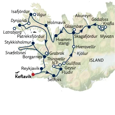 Reiseverlauf Autoreise Island hautnah – unberührtes Hochland & wilde Westfjorde