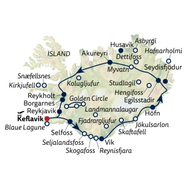 Reiseverlauf Island - Ungezähmte Elemente & endlose Weiten - 12 Tage