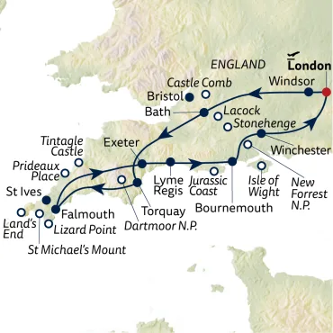 Reiseverlauf Südengland – Steilküsten & malerische Buchten - 12 Tage