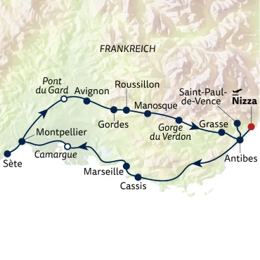 Reiseverlauf Frankreich – Malerische Côte d’Azur & verträumte Provence - 15 Tage