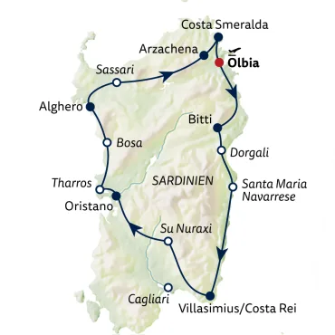 Reiseverlauf Autoreise Sardiniens Küstenträume