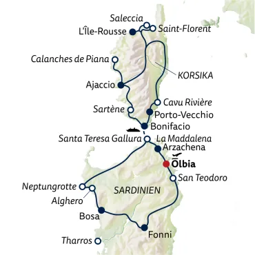 Reiseverlauf Autoreise Sardinien & Korsika