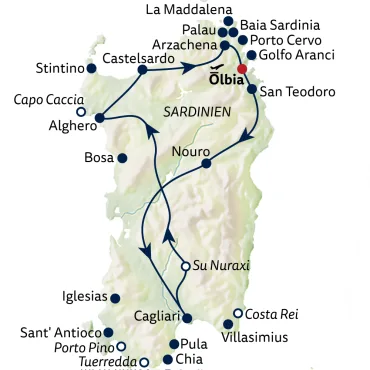 Reiseverlauf Sardinien - Traumstrände & mediterraner Charme - 10 Tage
