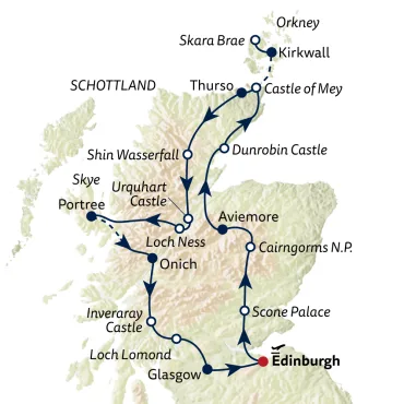 Reiseverlauf Busreise Von Edinburgh bis Orkney