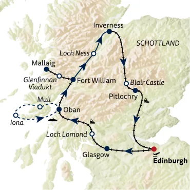 Reiseverlauf Bahnreise Mit dem Zug durch Schottland