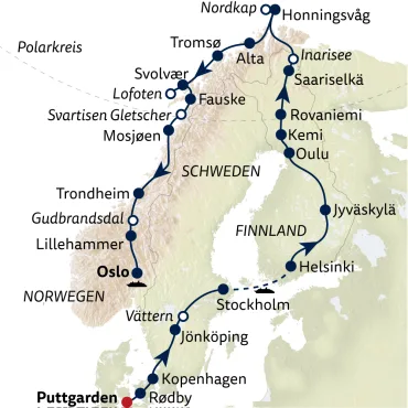 Reiseverlauf Autoreise Große Skandinavienreise mit Fährüberfahrt Oslo-Kiel