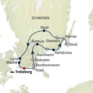 Reiseverlauf Autoreise Südschweden & Schärenzauber