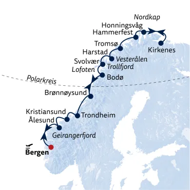 Reiseverlauf Die klassische Postschiffroute mit Havila & Bergen
