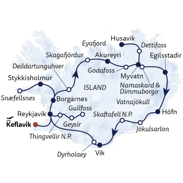 Reiseverlauf Autoreise Naturschauspiel Island im Winter