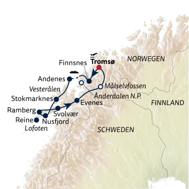 Reiseverlauf Nordnorwegen - Einzigartige Fjorde & ungezähmte Natur - 12 Tage